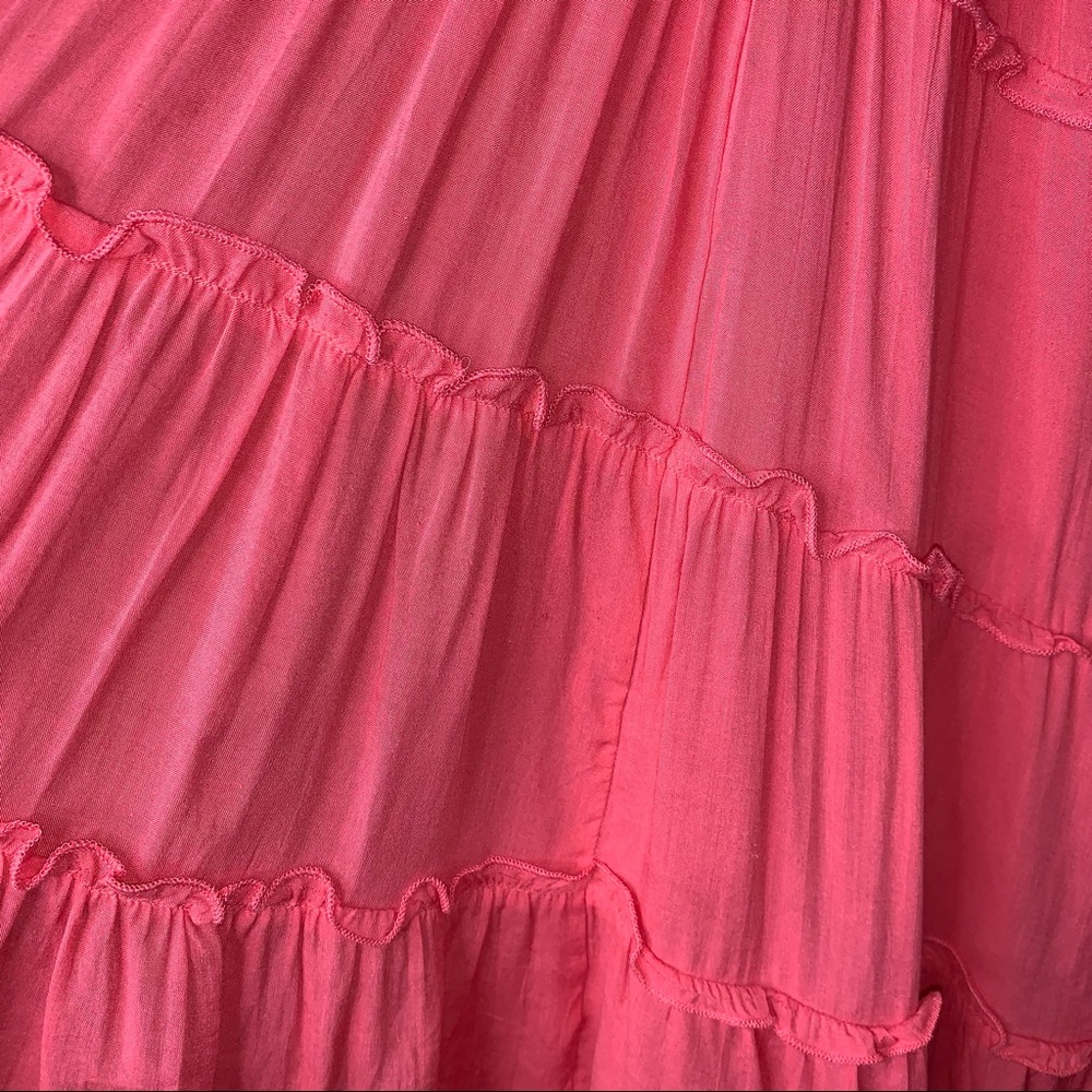 Maddy K Embroidered Lace Mesh Tiered Ruffle Mini Tunic Dress Coral Boho Beach - Picture 6 of 16